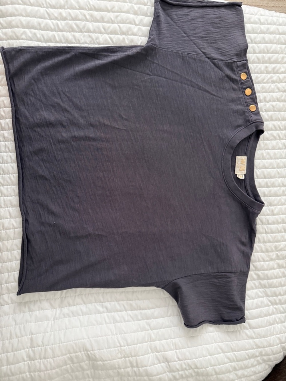 Nation LTD Short Sleeve Tee in Charcoal with Gold Buttons